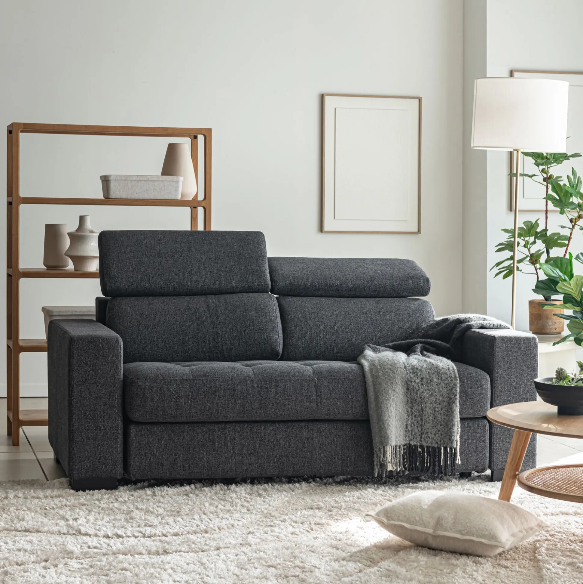 Canapé 2 places fixe en tissu pop avec accoudoirs 20cm - gris anthracite