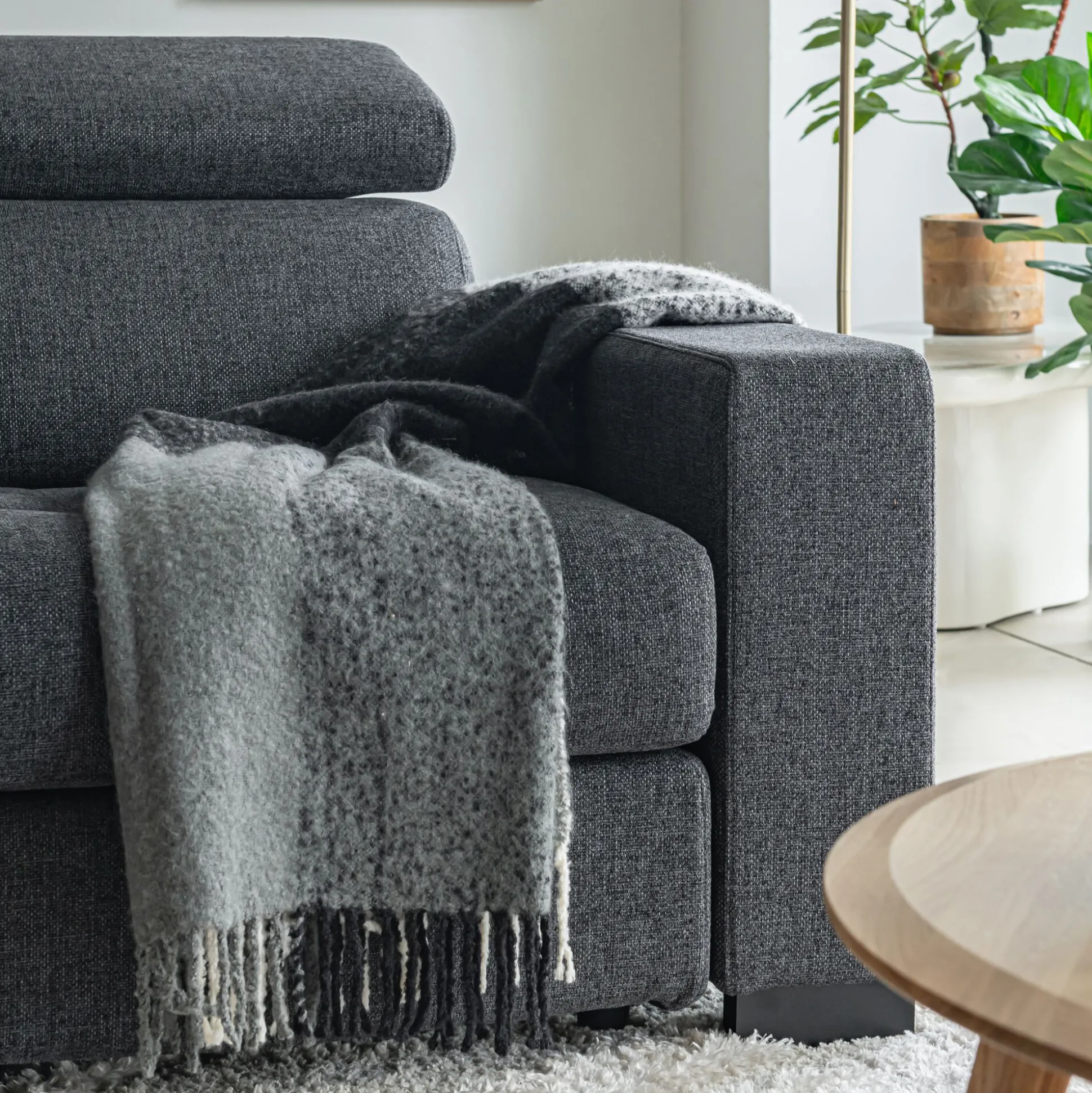 Canapé 2 places fixe en tissu pop avec accoudoirs 20cm - gris anthracite