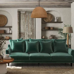 Canapé 6 places fixe en tissu velvet - vert sauge