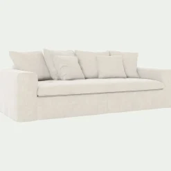 Canapé 4 places fixe en tissu doux tramé - blanc ventoux