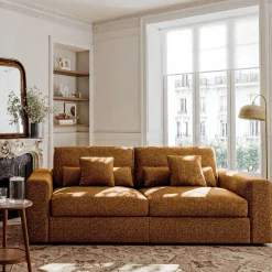 Canapé 5 places fixe en tissu chenille benjo - jaune argan