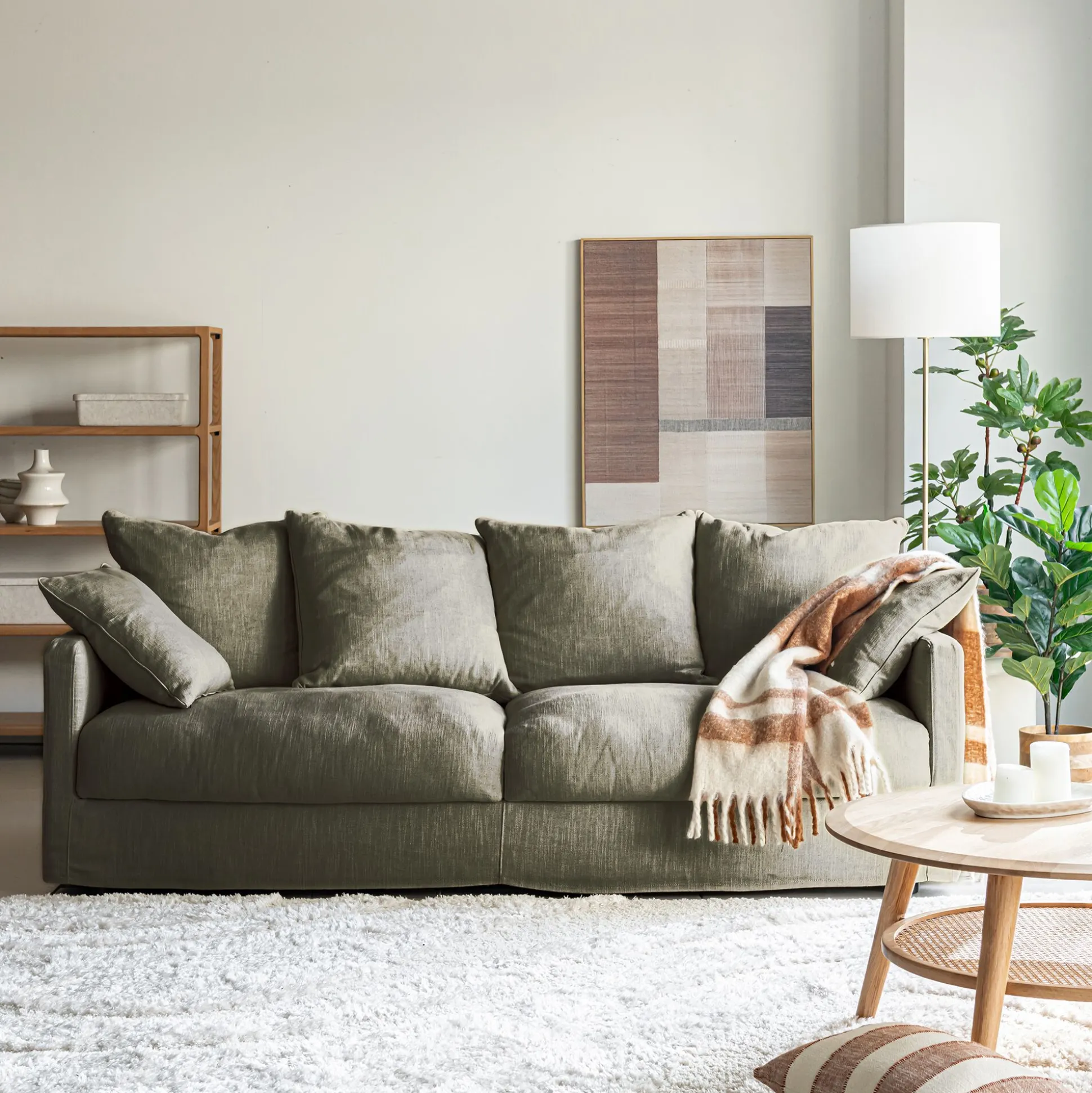 Canapé 4 places fixe en tissu - vert cèdre