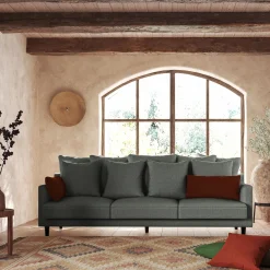 Canapé 6 places fixe en tissu joint - gris restanque