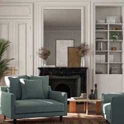 Canapé 1,5 places fixe en tissu velvet - vert sauge