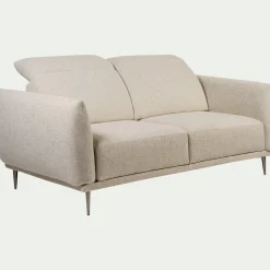 Canapé 2 places fixe en tissu avec fonction avance-recul - beige roucas