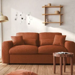 Canapé 3 places fixe en tissu chenille Benjo - brun rustrel