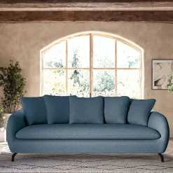 Canapé 4 places fixe en tissu tramé - bleu