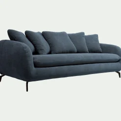 Canapé 4 places fixe en tissu tramé - bleu