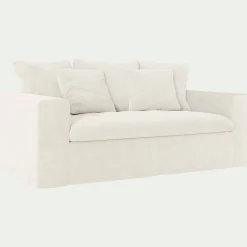 Canapé 2 places fixe en tissu doux tramé - blanc ventoux
