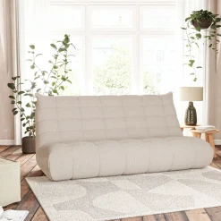 Canapé 4 places fixe en tissu bouclette - blanc écru