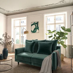 Canapé 2 places fixe en tissu velvet - vert sauge