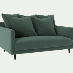 Canapé 2 places fixe en tissu velvet - vert sauge