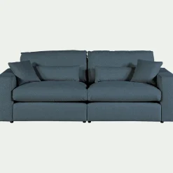 Canapé 5 places fixe en tissu bouclette - bleu