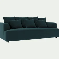 Canapé 4 places fixe en tissu velours - bleu foncé