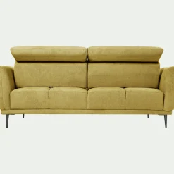 Canapé 3 places fixe en tissu memphis avec fonction avance-recul - jaune argan