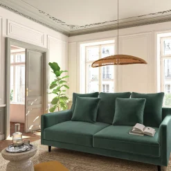 Canapé 3 places fixe en tissu velvet - vert sauge