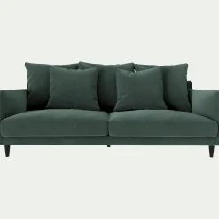 Canapé 3 places fixe en tissu velvet - vert sauge