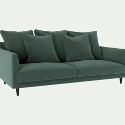 Canapé 3 places fixe en tissu velvet - vert sauge
