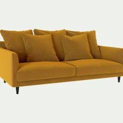 Canapé 3 places fixe en tissu velvet - jaune argan