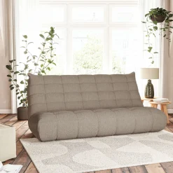 Canapé 4 places fixe en tissu bouclette - gris clair