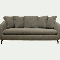 Canapé 3 places fixe en tissu doux - vert garrigue