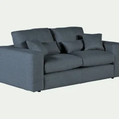 Canapé 3 places fixe en tissu bouclette - bleu
