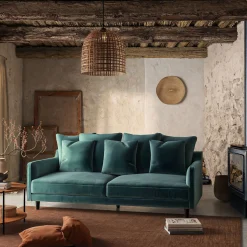 Canapé 4 places fixe en tissu velvet - bleu foncé