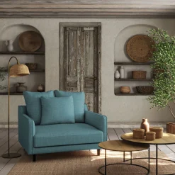 Canapé 1,5 places fixe en tissu - bleu niolon