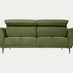 Canapé 3 places fixe en tissu memphis avec fonction avance-recul - vert cèdre