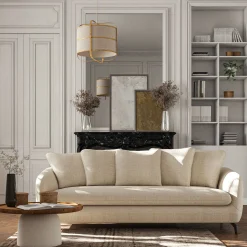 Canapé 4 places fixe en tissu tramé - blanc écru