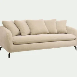 Canapé 4 places fixe en tissu tramé - blanc écru