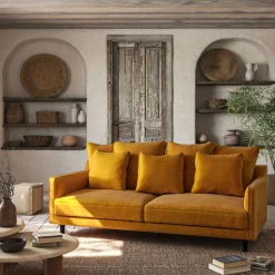 Canapé 4 places fixe en tissu velvet - jaune argan