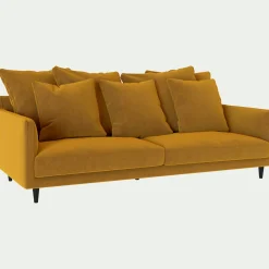 Canapé 4 places fixe en tissu velvet - jaune argan