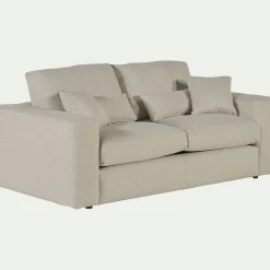 Canapé 3 places fixe en tissu bouclette - blanc écru