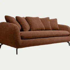 Canapé 3 places fixe en tissu tramé - brun rustrel