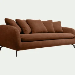 Canapé 4 places fixe en tissu tramé - brun rustrel