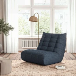 Canapé 2 places fixe en tissu chenille - bleu marine