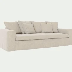 Canapé 4 places fixe en tissu doux tramé - beige