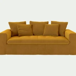 Canapé 3 places fixe en velours - jaune argan