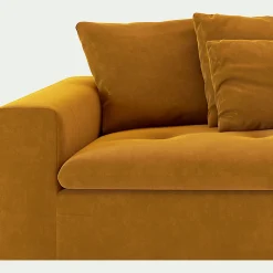 Canapé 3 places fixe en velours - jaune argan
