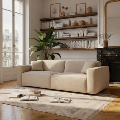 Canapé 4 places fixe en velours côtelé azores - taupe