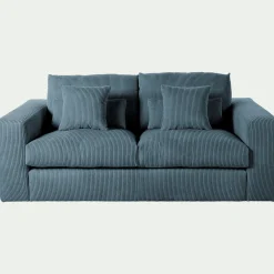 Canapé 3 places fixe en velours côtelé - bleu