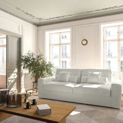 Canapé 5 places fixe en velours côtelé - gris borie