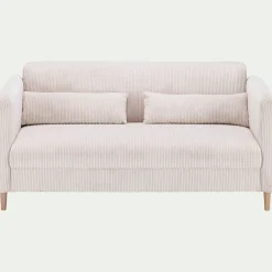 Canapé 3 places fixe en velours côtelé pearl - beige roucas