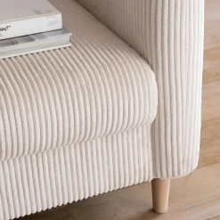 Canapé 3 places fixe en velours côtelé pearl - beige roucas