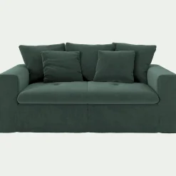 Canapé 2 places fixe en velours - vert sauge