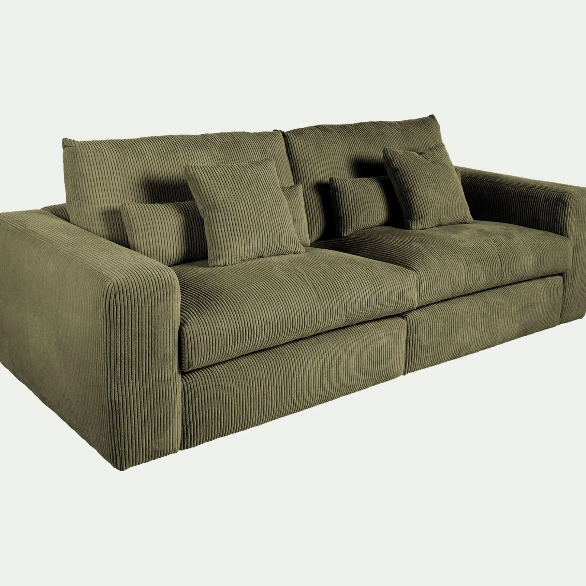 Canapé 5 places fixe en velours côtelé - vert cèdre