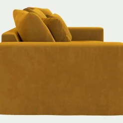 Canapé 2 places fixe en velours - jaune argan