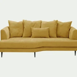 Canapé 3 places fixe gauche en tissu cannes - jaune argan