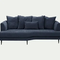 Canapé 3 places fixe gauche en tissu cannes - bleu autan